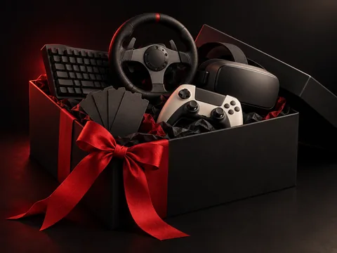 Иллюстрация: игровые устройства арены — ПК, PS5, VR и автосимулятор